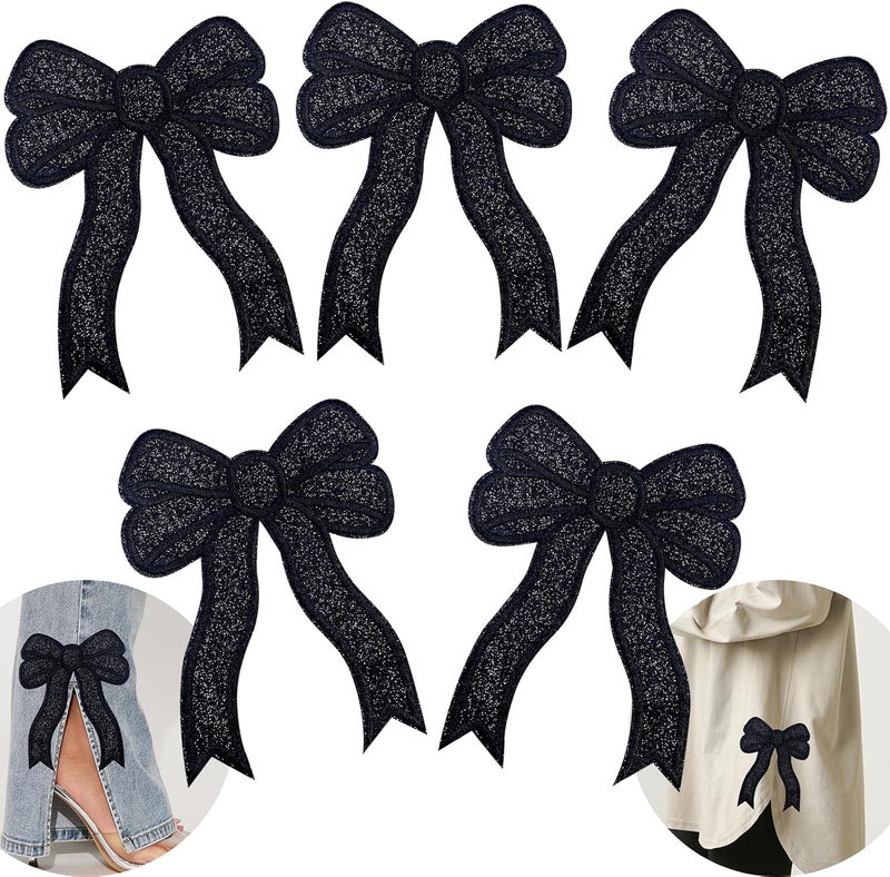 CY Iron On Patches Glitter 5Pcs Sweatshirt Side Bow Embroidered Patch Cute Sequin Applique Sew On Fabric Patches Shiny DIY Decorative Accessories Lovely for Girls Women Clothes Backpacks Jackets,Black - Image 1